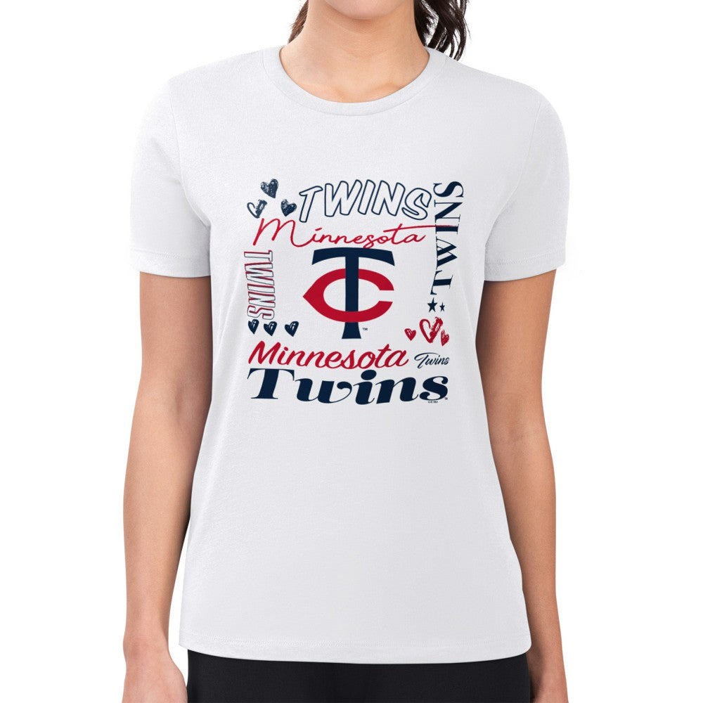 Minnesota Twins G-III 4Her by Carl Banks Women's Super-Slim Fit Lightweight Collage Team Graphic Crew Neck T-Shirt - MLB