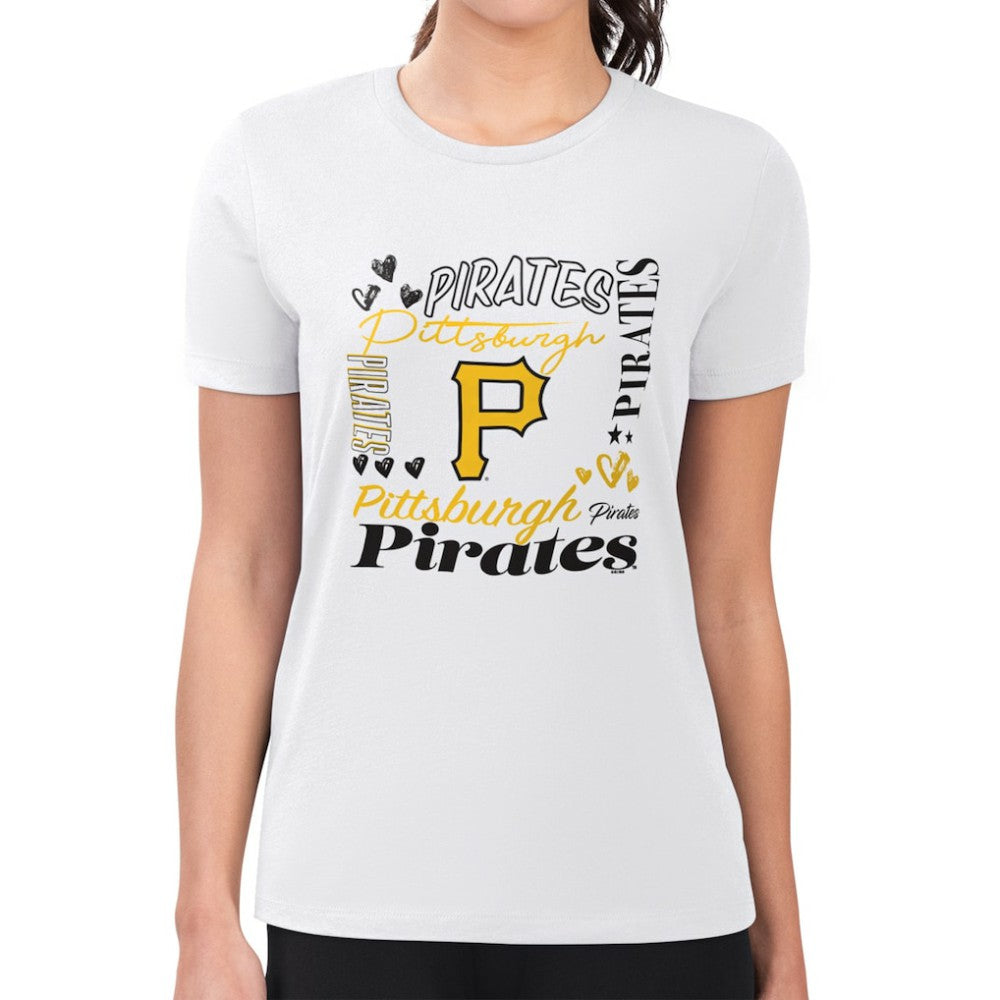 Pittsburgh Pirates G-III 4Her by Carl Banks Women's Super-Slim Fit Lightweight Collage Team Graphic Crew Neck T-Shirt - MLB