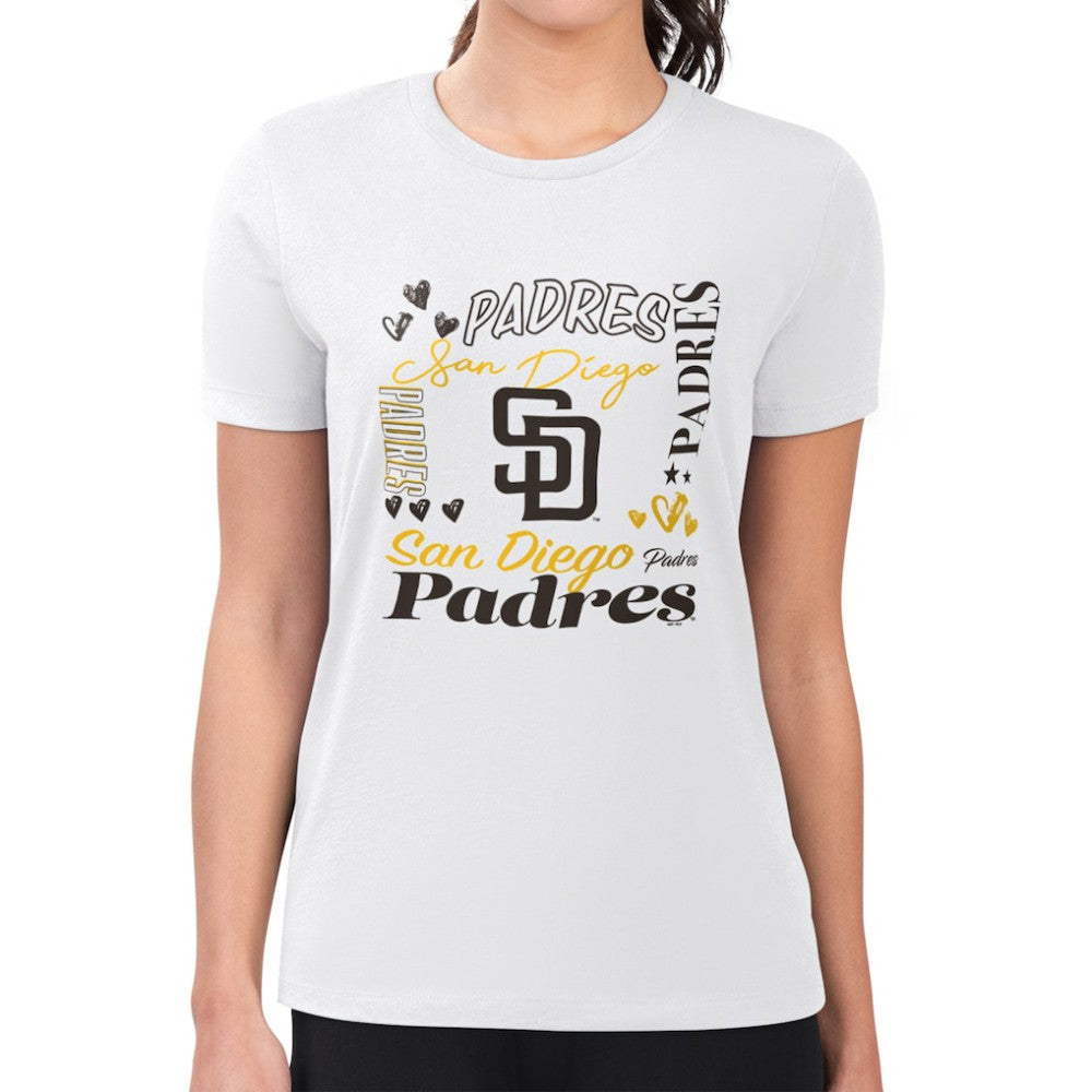 San Diego Padres G-III 4Her by Carl Banks Women's Super-Slim Fit Lightweight Collage Team Graphic Crew Neck T-Shirt - MLB
