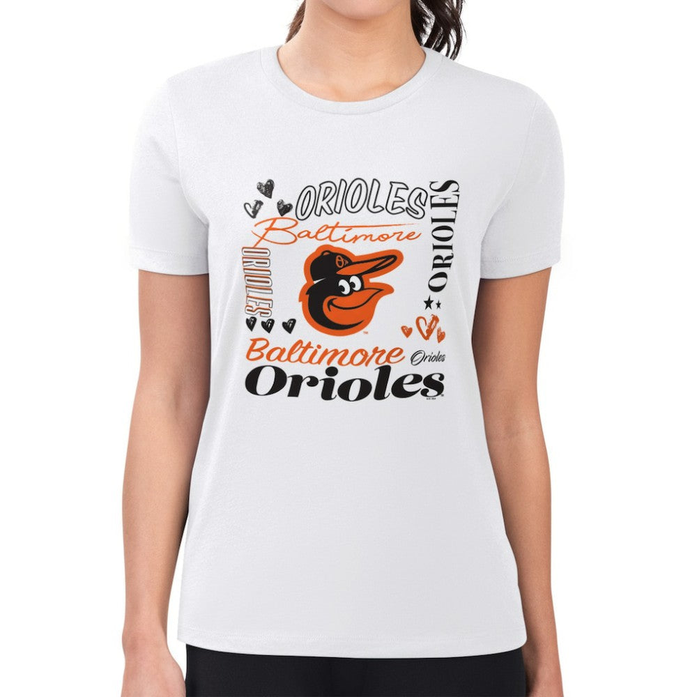 Baltimore Orioles G-III 4Her by Carl Banks Women's Super-Slim Fit Lightweight Collage Team Graphic Crew Neck T-Shirt - MLB