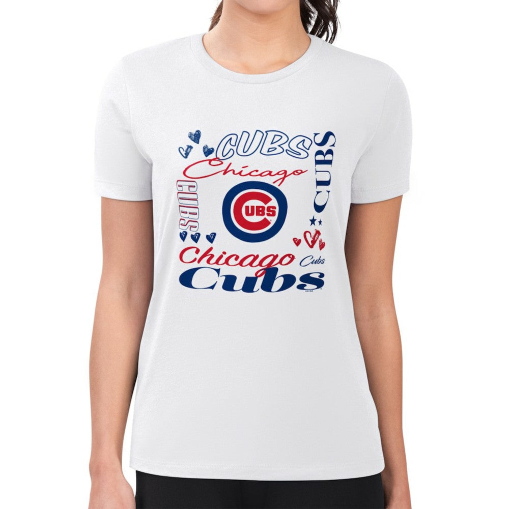 Chicago Cubs G-III 4Her by Carl Banks Women's Super-Slim Fit Lightweight Collage Team Graphic Crew Neck T-Shirt - MLB