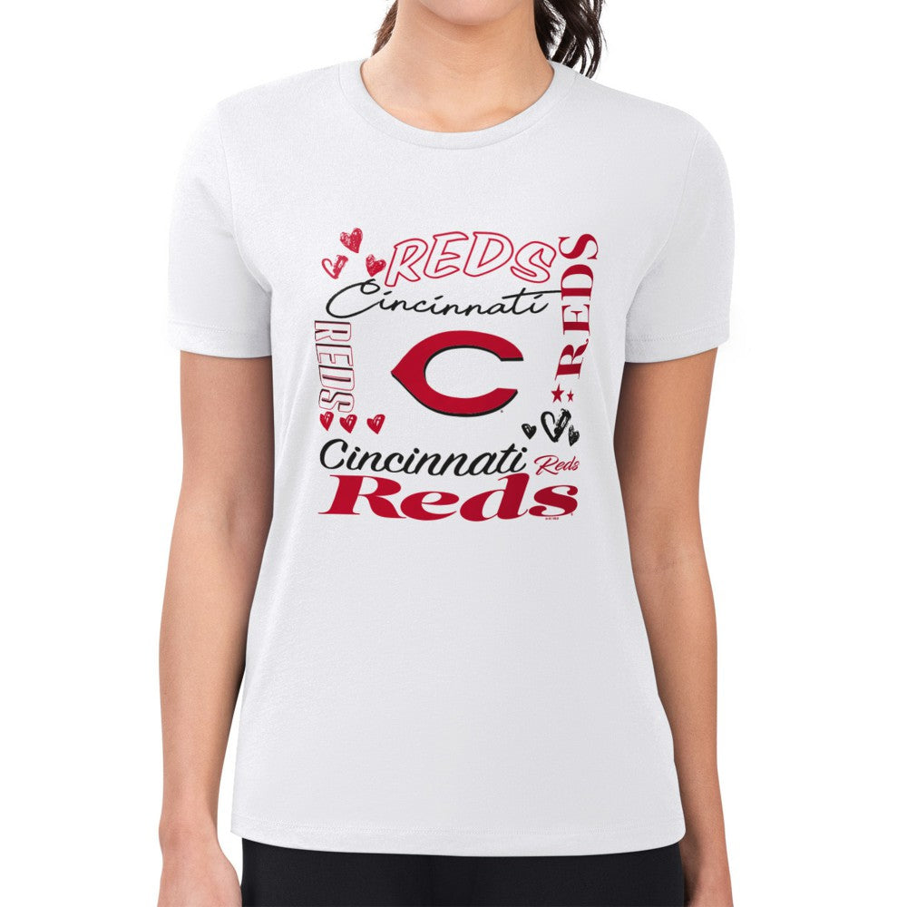 Cincinnati Reds G-III 4Her by Carl Banks Women's Super-Slim Fit Lightweight Collage Team Graphic Crew Neck T-Shirt - MLB