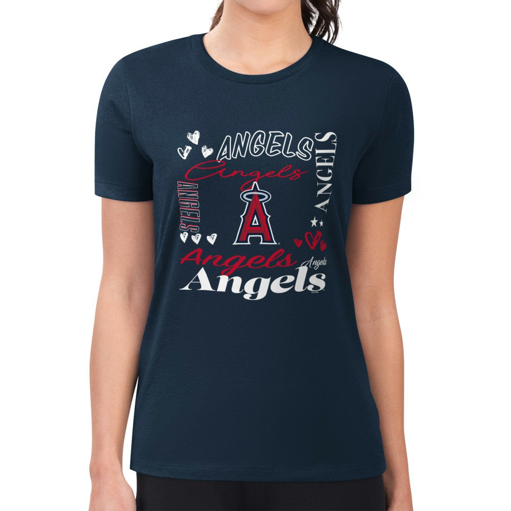 Los Angeles Angels G-III 4Her by Carl Banks Women's Super-Slim Fit Lightweight Collage Team Graphic Crew Neck T-Shirt - MLB