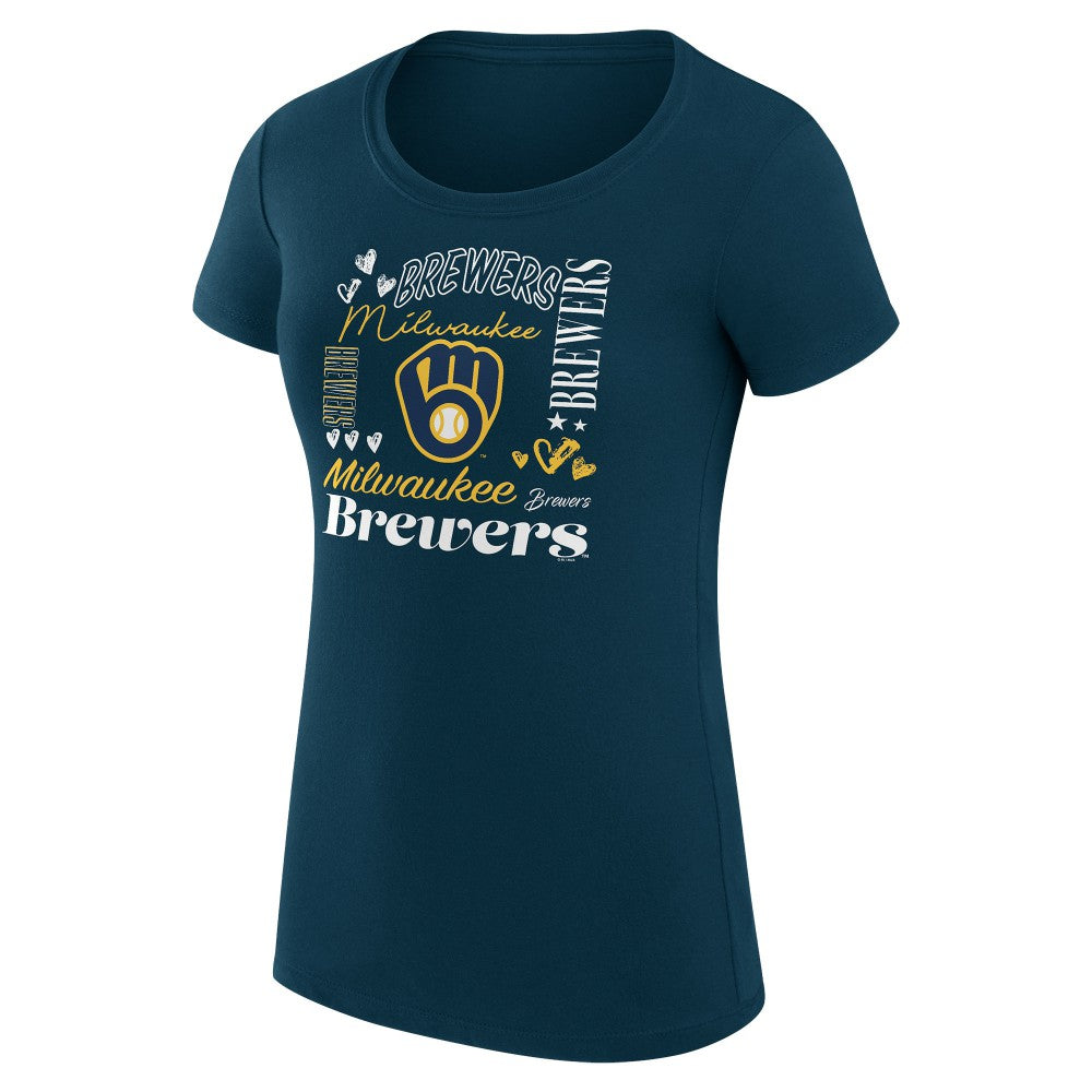 Milwaukee Brewers G-III 4Her by Carl Banks Women's Super-Slim Fit Lightweight Collage Team Graphic Crew Neck T-Shirt - MLB