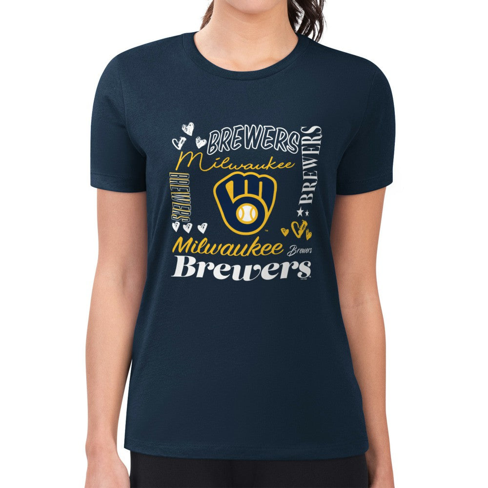 Milwaukee Brewers G-III 4Her by Carl Banks Women's Super-Slim Fit Lightweight Collage Team Graphic Crew Neck T-Shirt - MLB