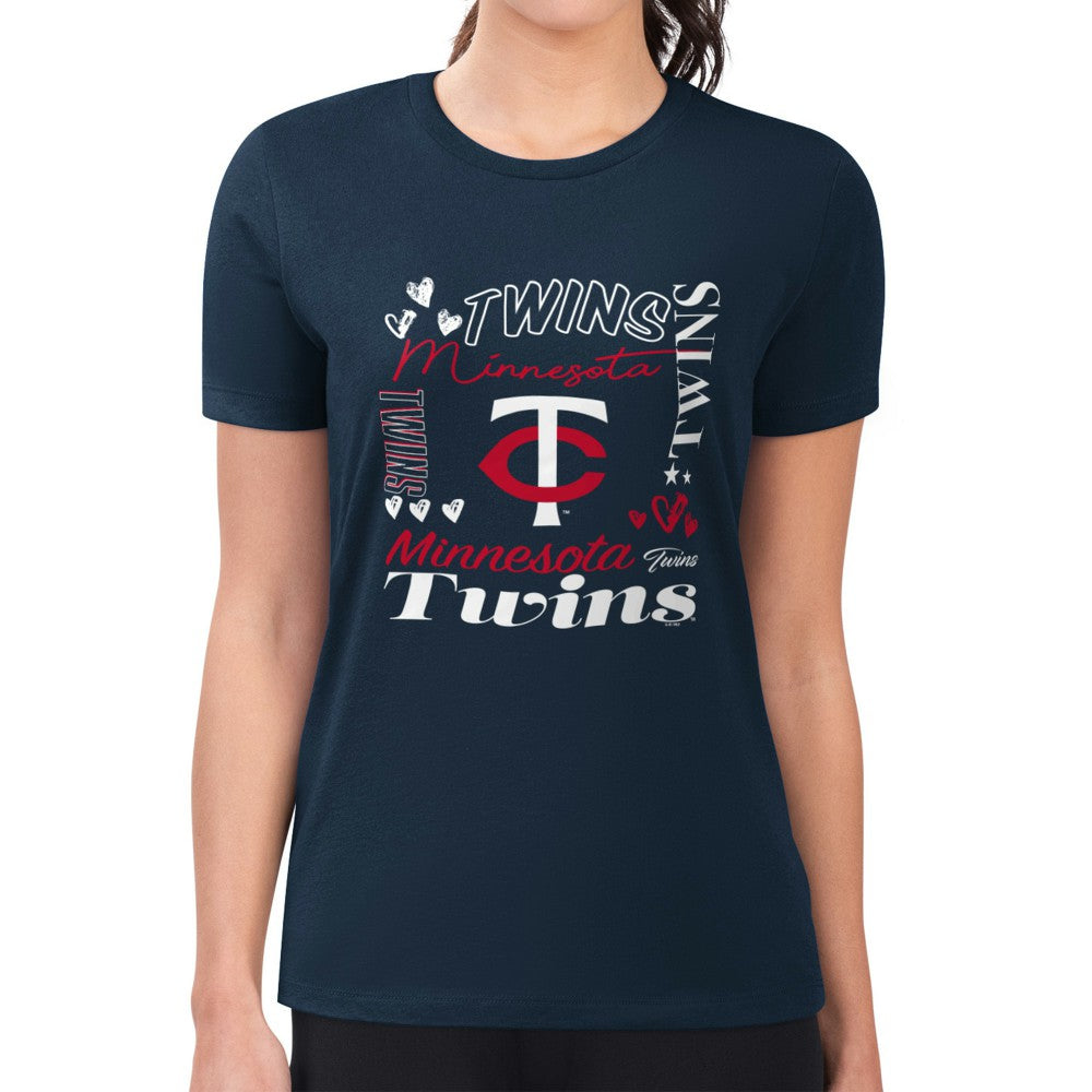 Minnesota Twins G-III 4Her by Carl Banks Women's Super-Slim Fit Lightweight Collage Team Graphic Crew Neck T-Shirt - MLB