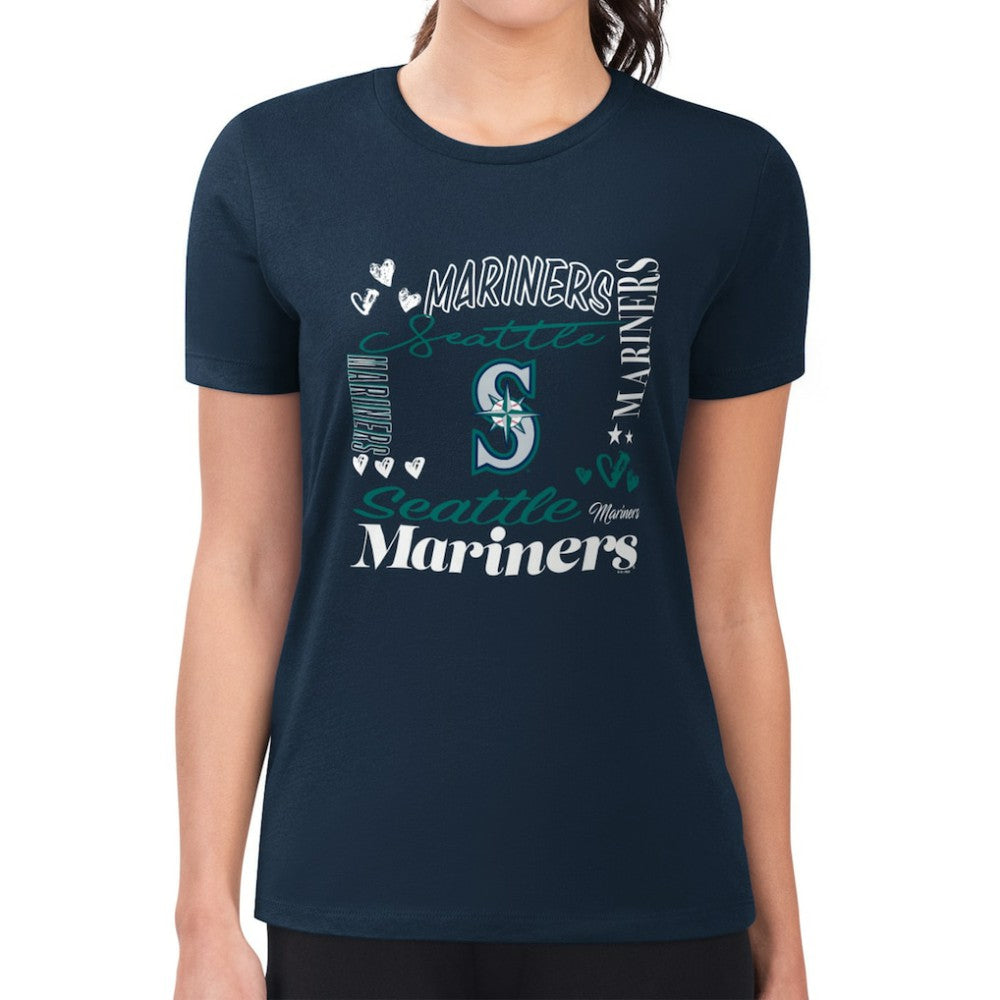 Seattle Mariners G-III 4Her by Carl Banks Women's Super-Slim Fit Lightweight Collage Team Graphic Crew Neck T-Shirt - MLB