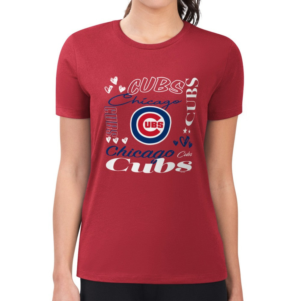 Chicago Cubs G-III 4Her by Carl Banks Women's Super-Slim Fit Lightweight Collage Team Graphic Crew Neck T-Shirt - MLB