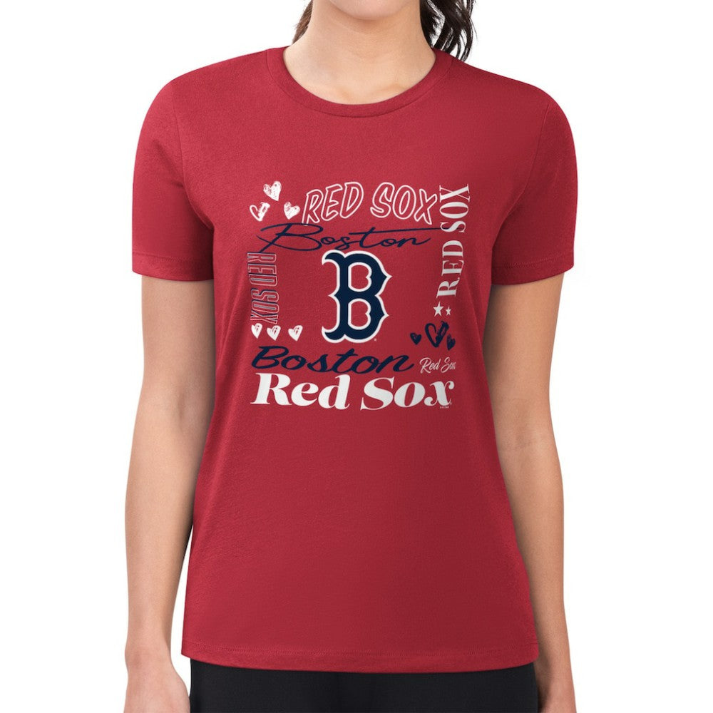 Boston Red Sox G-III 4Her by Carl Banks Women's Super-Slim Fit Lightweight Collage Team Graphic Crew Neck T-Shirt - MLB