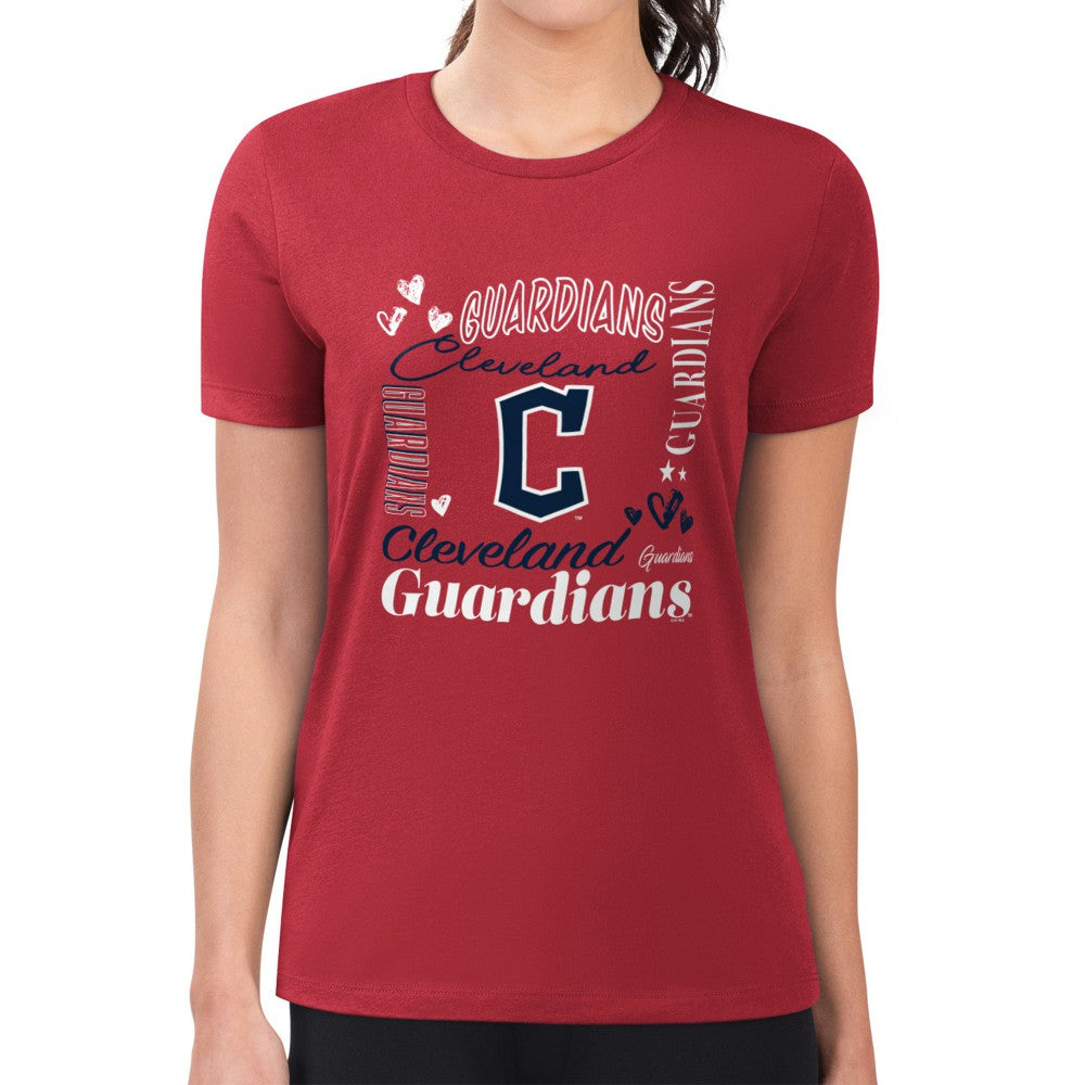 Cleveland Guardians G-III 4Her by Carl Banks Women's Super-Slim Fit Lightweight Collage Team Graphic Crew Neck T-Shirt - MLB
