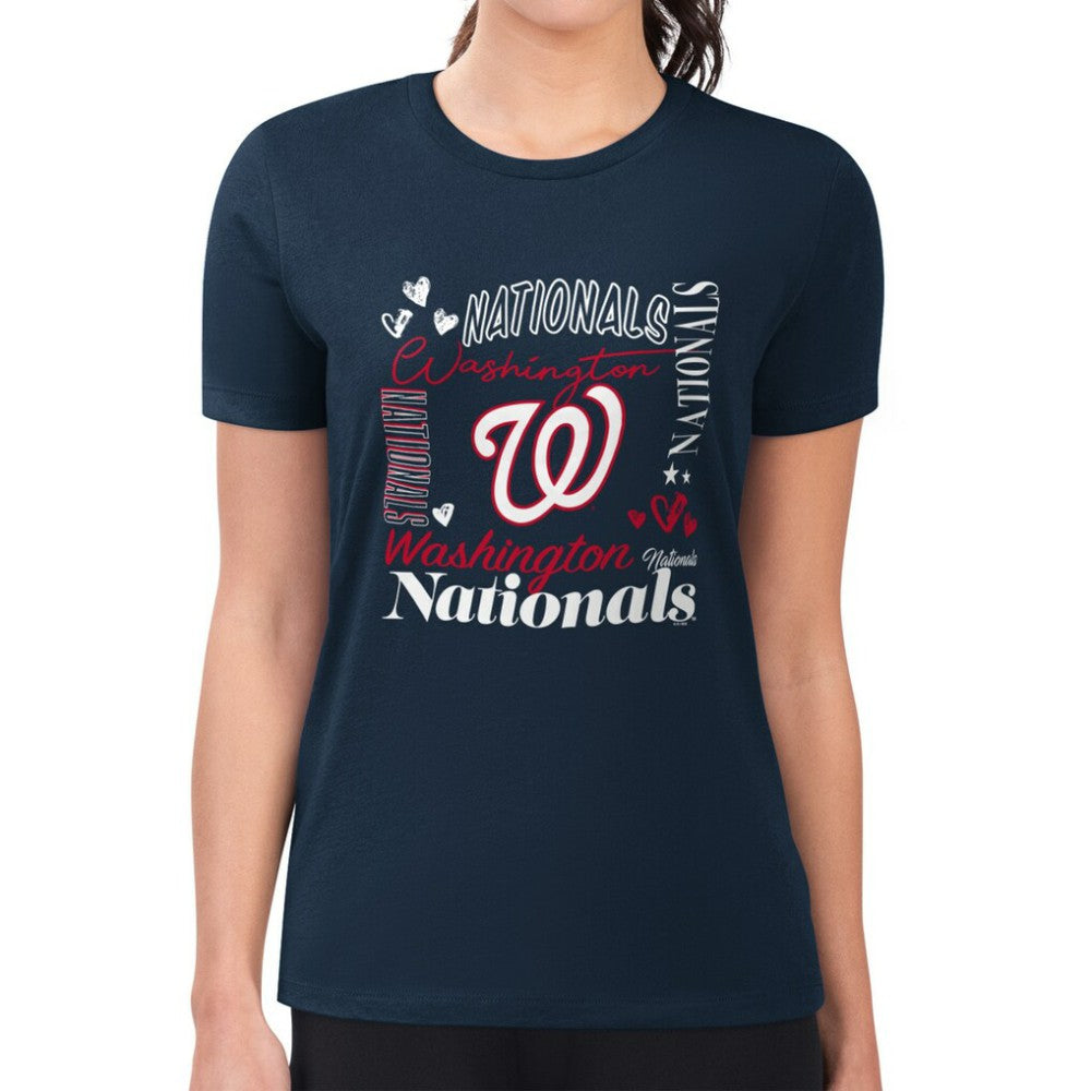 Washington Nationals G-III 4Her by Carl Banks Women's Super-Slim Fit Lightweight Collage Team Graphic Crew Neck T-Shirt - MLB