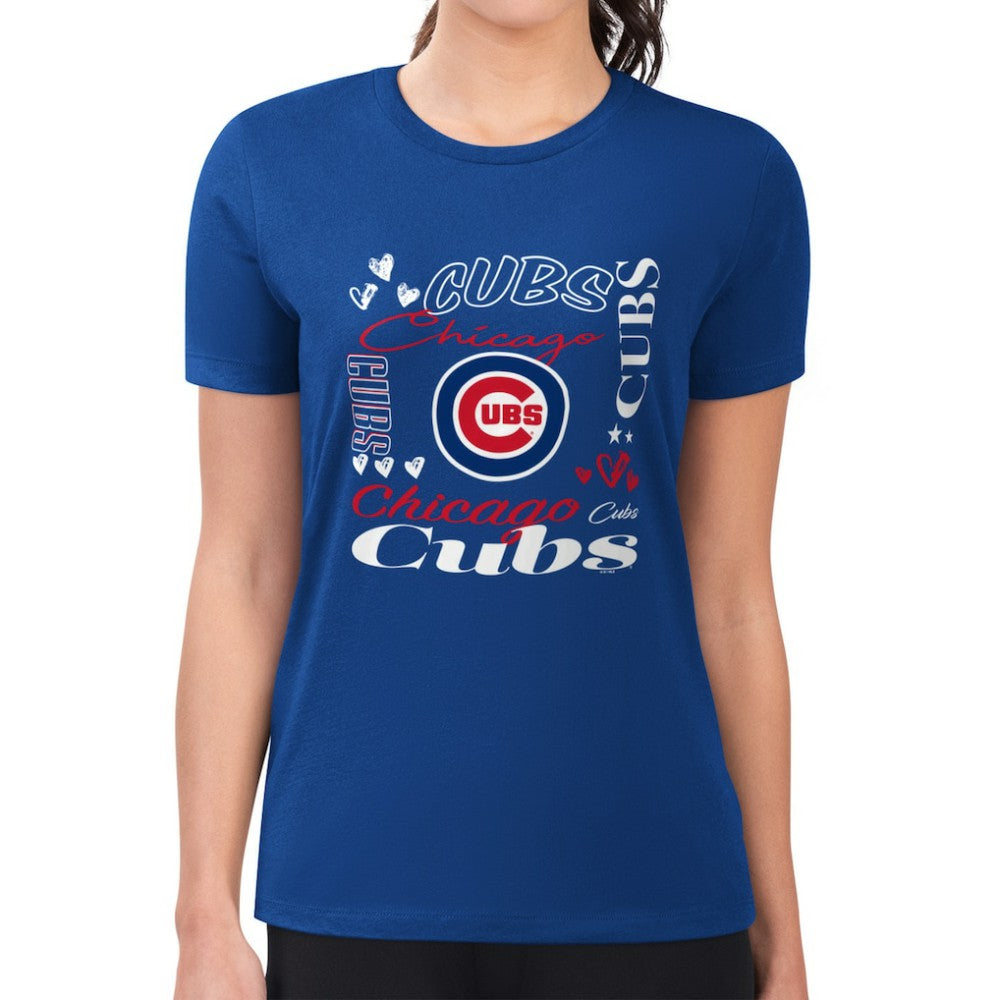 Chicago Cubs G-III 4Her by Carl Banks Women's Super-Slim Fit Lightweight Collage Team Graphic Crew Neck T-Shirt - MLB