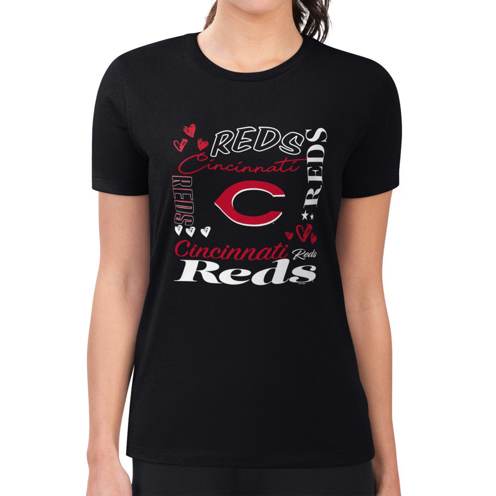 Cincinnati Reds G-III 4Her by Carl Banks Women's Super-Slim Fit Lightweight Collage Team Graphic Crew Neck T-Shirt - MLB
