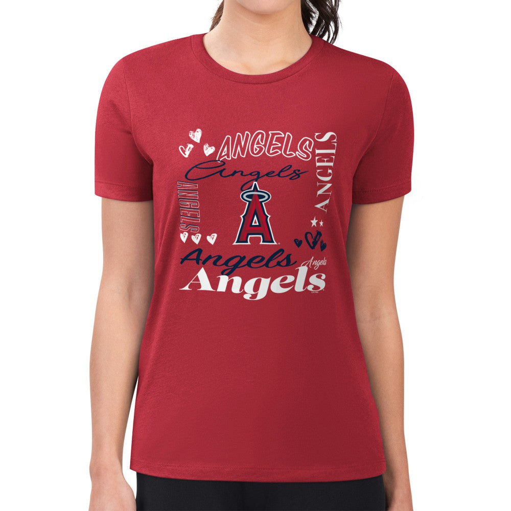 Los Angeles Angels G-III 4Her by Carl Banks Women's Super-Slim Fit Lightweight Collage Team Graphic Crew Neck T-Shirt - MLB