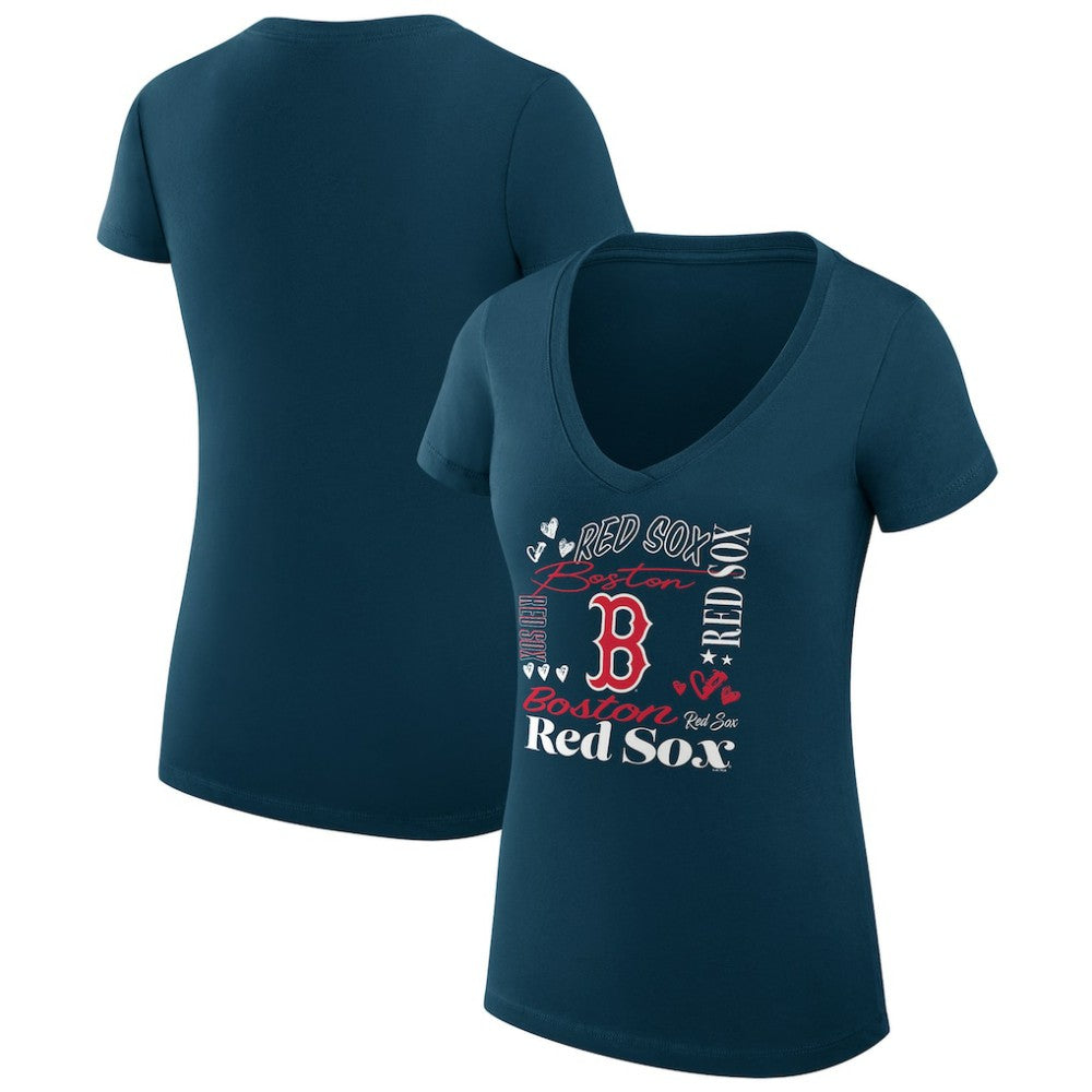 Boston Red Sox G-III 4Her by Carl Banks Women's Super-Slim Fit Lightweight Collage Team Graphic V-Neck T-Shirt - MLB
