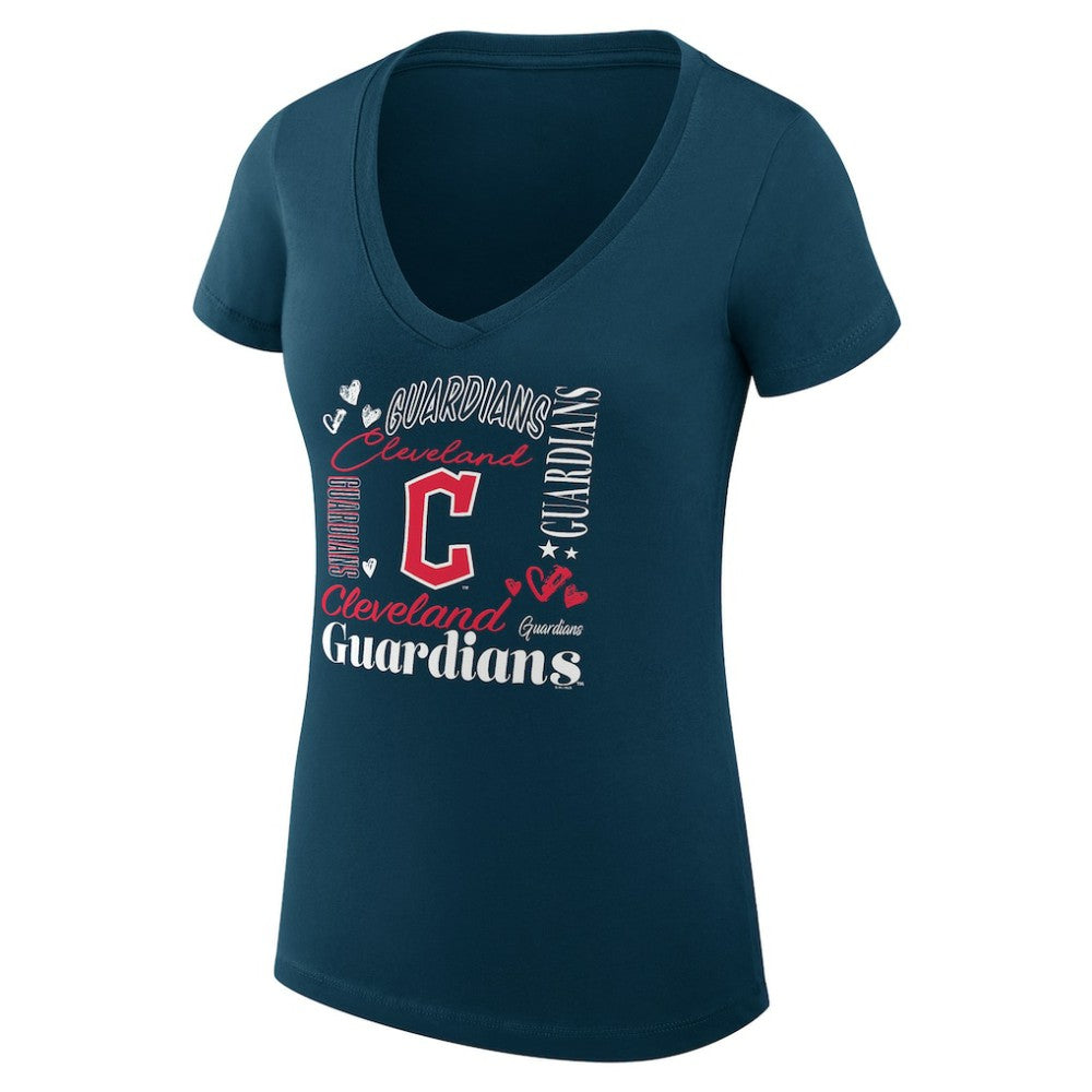 Cleveland Guardians G-III 4Her by Carl Banks Women's Super-Slim Fit Lightweight Collage Team Graphic V-Neck T-Shirt - MLB