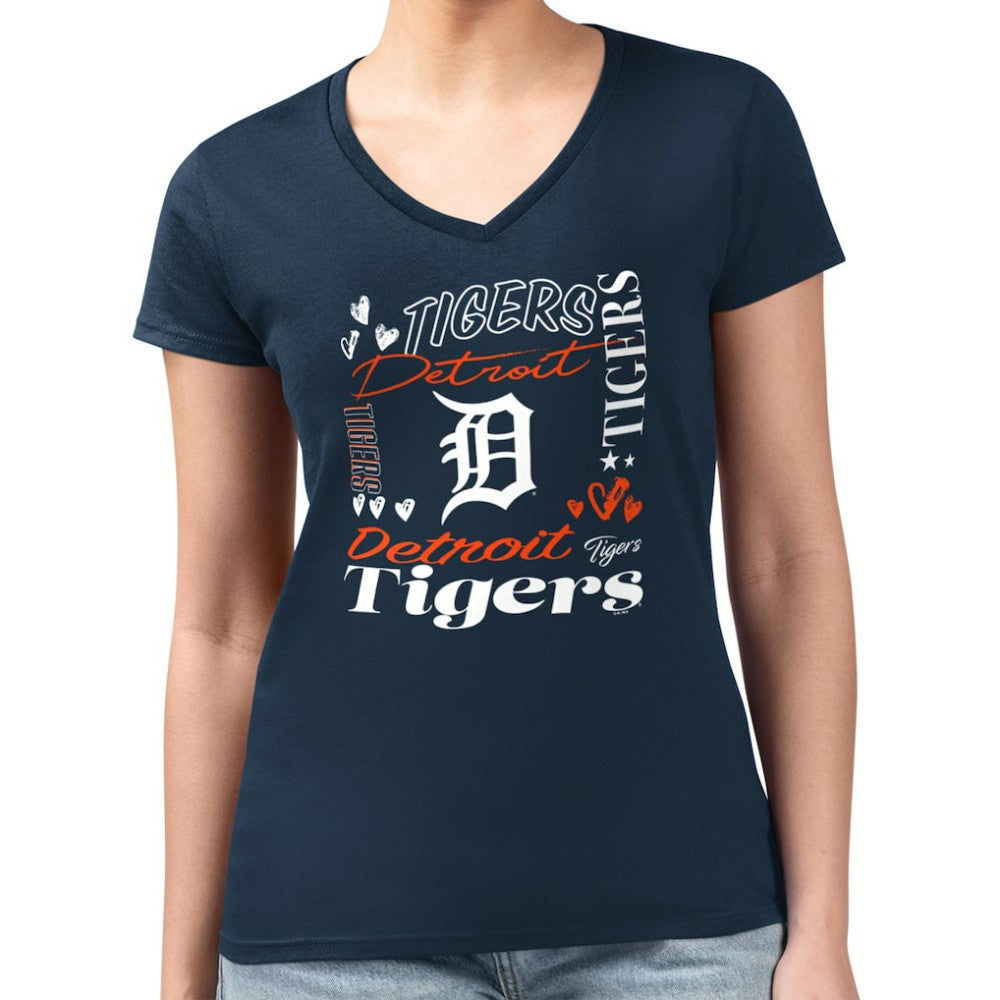 Detroit Tigers G-III 4Her by Carl Banks Women's Super-Slim Fit Lightweight Collage Team Graphic V-Neck T-Shirt - MLB