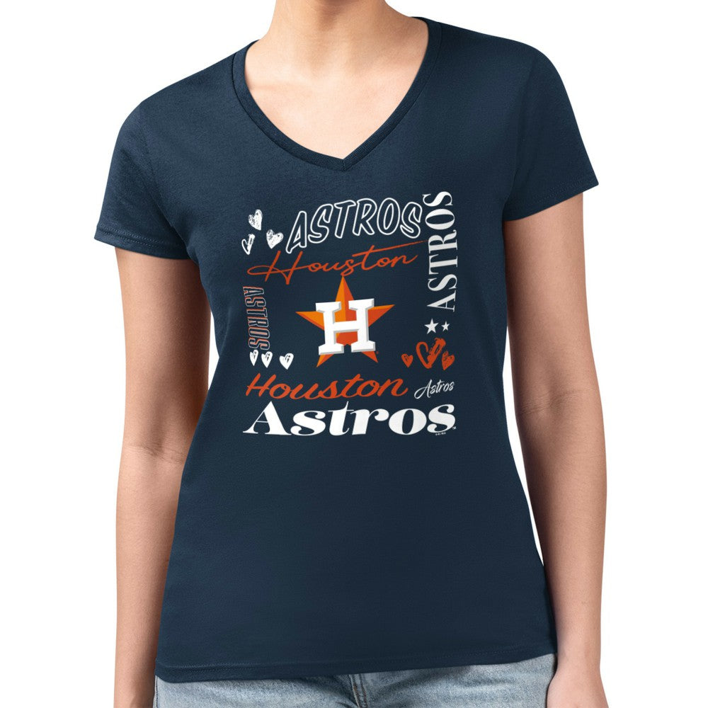 Houston Astros G-III 4Her by Carl Banks Women's Super-Slim Fit Lightweight Collage Team Graphic V-Neck T-Shirt - MLB