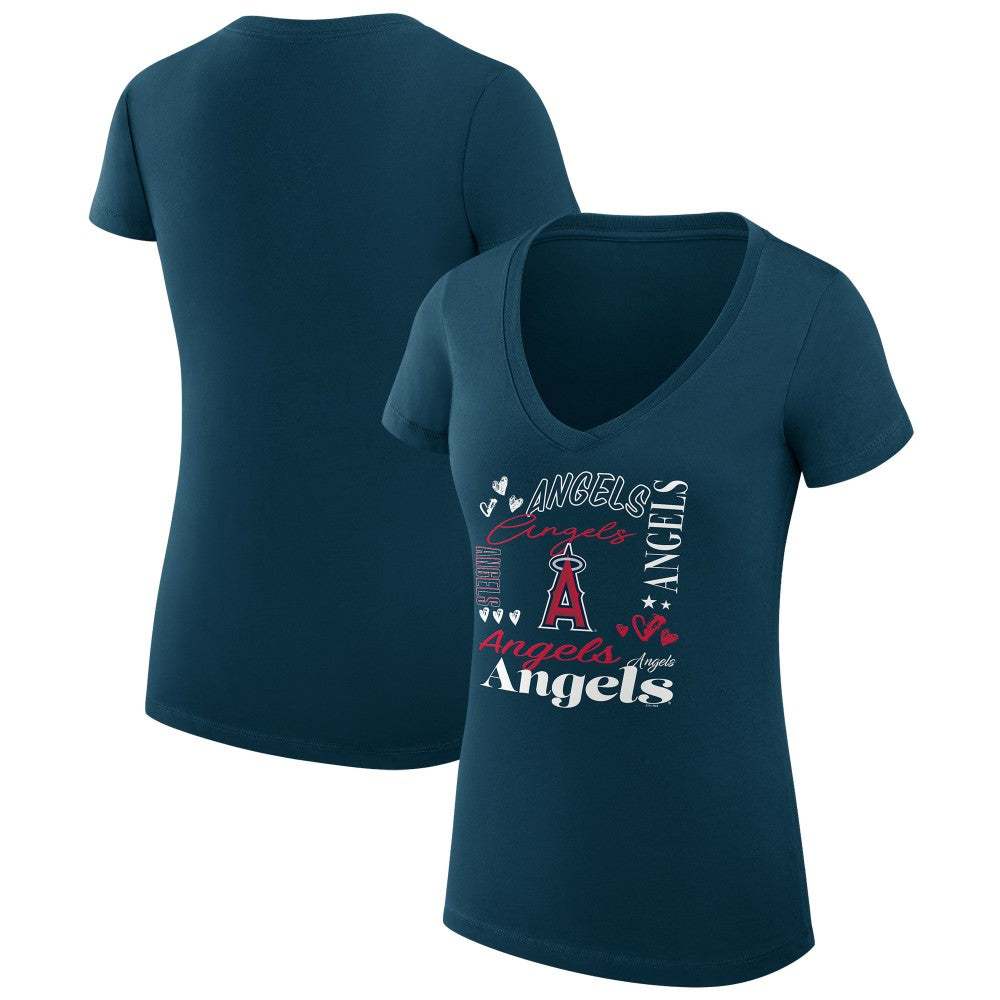 Los Angeles Angels G-III 4Her by Carl Banks Women's Super-Slim Fit Lightweight Collage Team Graphic V-Neck T-Shirt - MLB