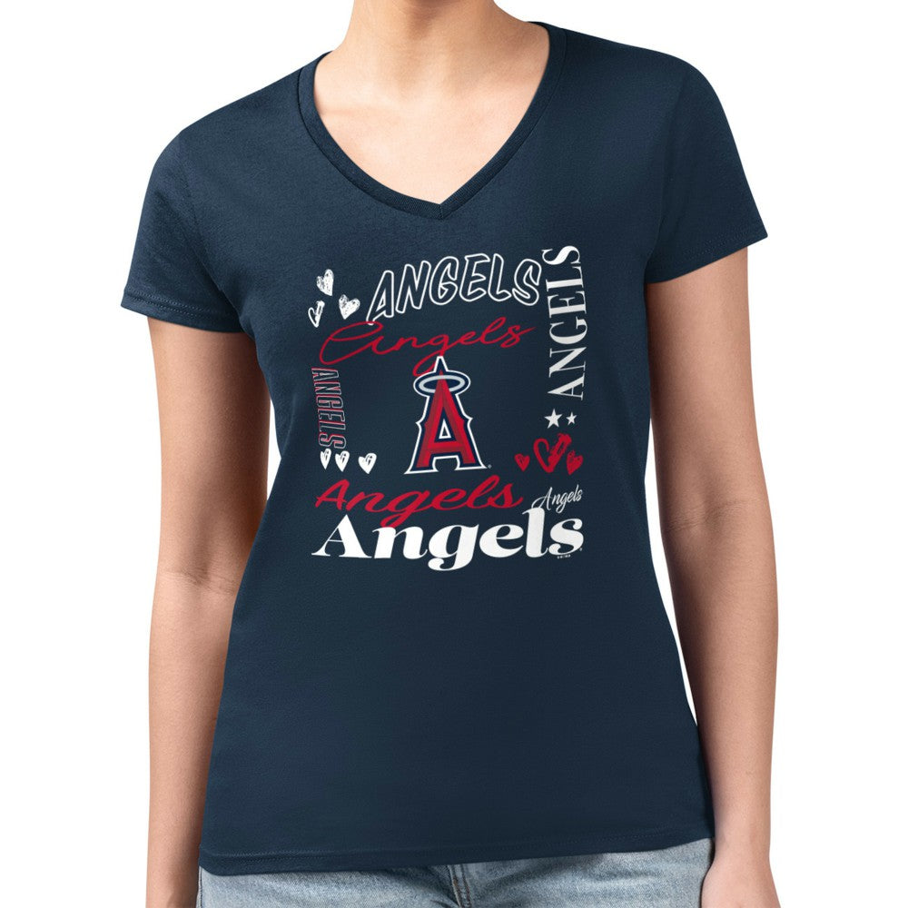 Los Angeles Angels G-III 4Her by Carl Banks Women's Super-Slim Fit Lightweight Collage Team Graphic V-Neck T-Shirt - MLB