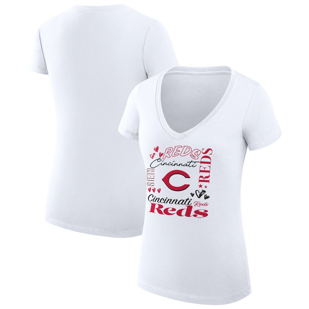Cincinnati Reds G-III 4Her by Carl Banks Women's Super-Slim Fit Lightweight Collage Team Graphic V-Neck T-Shirt - MLB