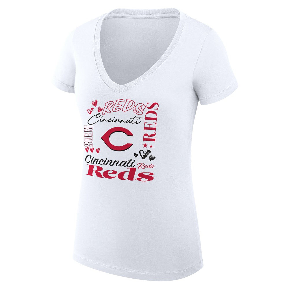 Cincinnati Reds G-III 4Her by Carl Banks Women's Super-Slim Fit Lightweight Collage Team Graphic V-Neck T-Shirt - MLB