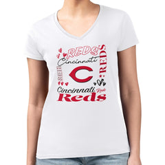 Cincinnati Reds G-III 4Her by Carl Banks Women's Super-Slim Fit Lightweight Collage Team Graphic V-Neck T-Shirt - MLB