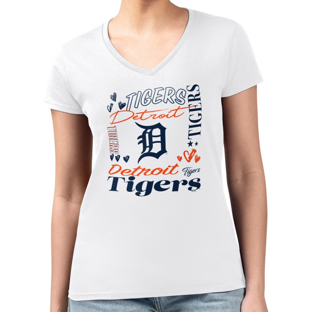 Detroit Tigers G-III 4Her by Carl Banks Women's Super-Slim Fit Lightweight Collage Team Graphic V-Neck T-Shirt - MLB