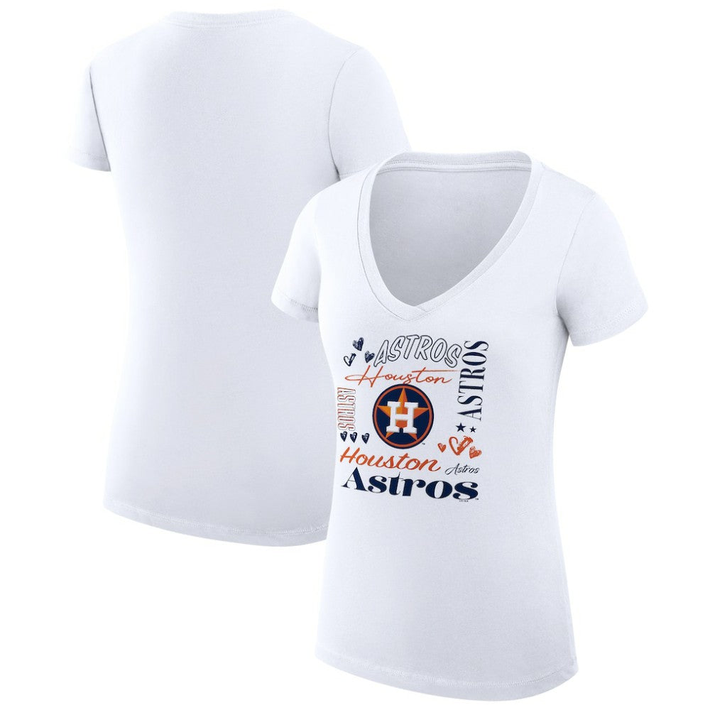Houston Astros G-III 4Her by Carl Banks Women's Super-Slim Fit Lightweight Collage Team Graphic V-Neck T-Shirt - MLB