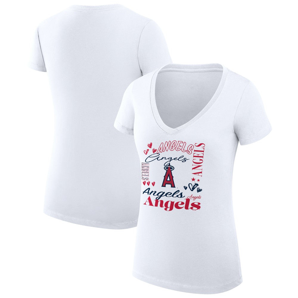 Los Angeles Angels G-III 4Her by Carl Banks Women's Super-Slim Fit Lightweight Collage Team Graphic V-Neck T-Shirt - MLB