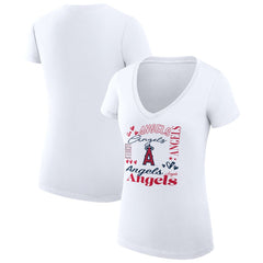 Los Angeles Angels G-III 4Her by Carl Banks Women's Super-Slim Fit Lightweight Collage Team Graphic V-Neck T-Shirt - MLB