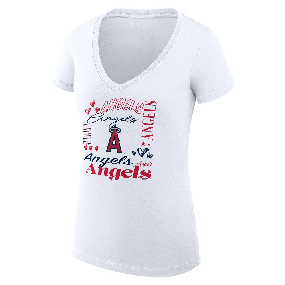 Los Angeles Angels G-III 4Her by Carl Banks Women's Super-Slim Fit Lightweight Collage Team Graphic V-Neck T-Shirt - MLB