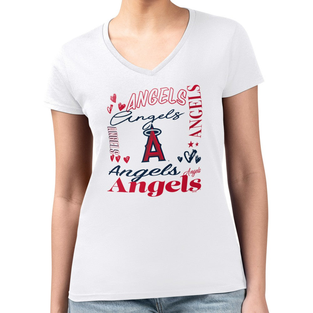 Los Angeles Angels G-III 4Her by Carl Banks Women's Super-Slim Fit Lightweight Collage Team Graphic V-Neck T-Shirt - MLB