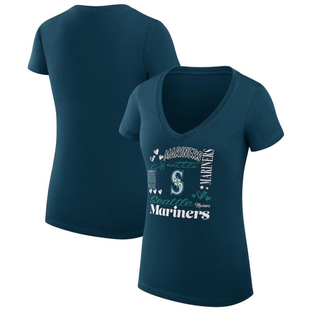 Seattle Mariners G-III 4Her by Carl Banks Women's Super-Slim Fit Lightweight Collage Team Graphic V-Neck T-Shirt - MLB