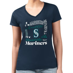 Seattle Mariners G-III 4Her by Carl Banks Women's Super-Slim Fit Lightweight Collage Team Graphic V-Neck T-Shirt - MLB