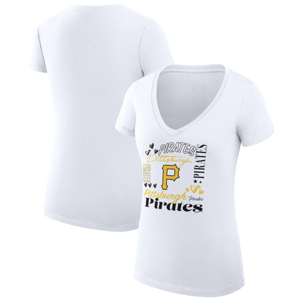 Pittsburgh Pirates G-III 4Her by Carl Banks Women's Super-Slim Fit Lightweight Collage Team Graphic V-Neck T-Shirt - MLB