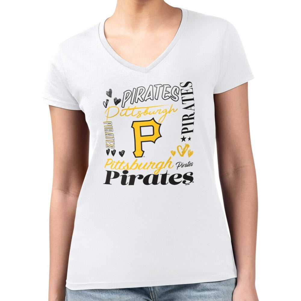 Pittsburgh Pirates G-III 4Her by Carl Banks Women's Super-Slim Fit Lightweight Collage Team Graphic V-Neck T-Shirt - MLB