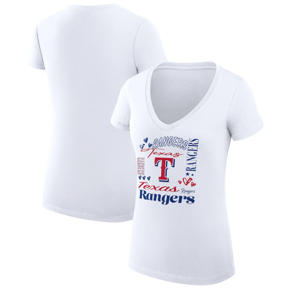 Texas Rangers G-III 4Her by Carl Banks Women's Super-Slim Fit Lightweight Collage Team Graphic V-Neck T-Shirt - MLB