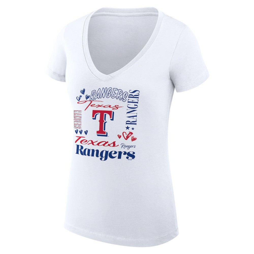Texas Rangers G-III 4Her by Carl Banks Women's Super-Slim Fit Lightweight Collage Team Graphic V-Neck T-Shirt - MLB