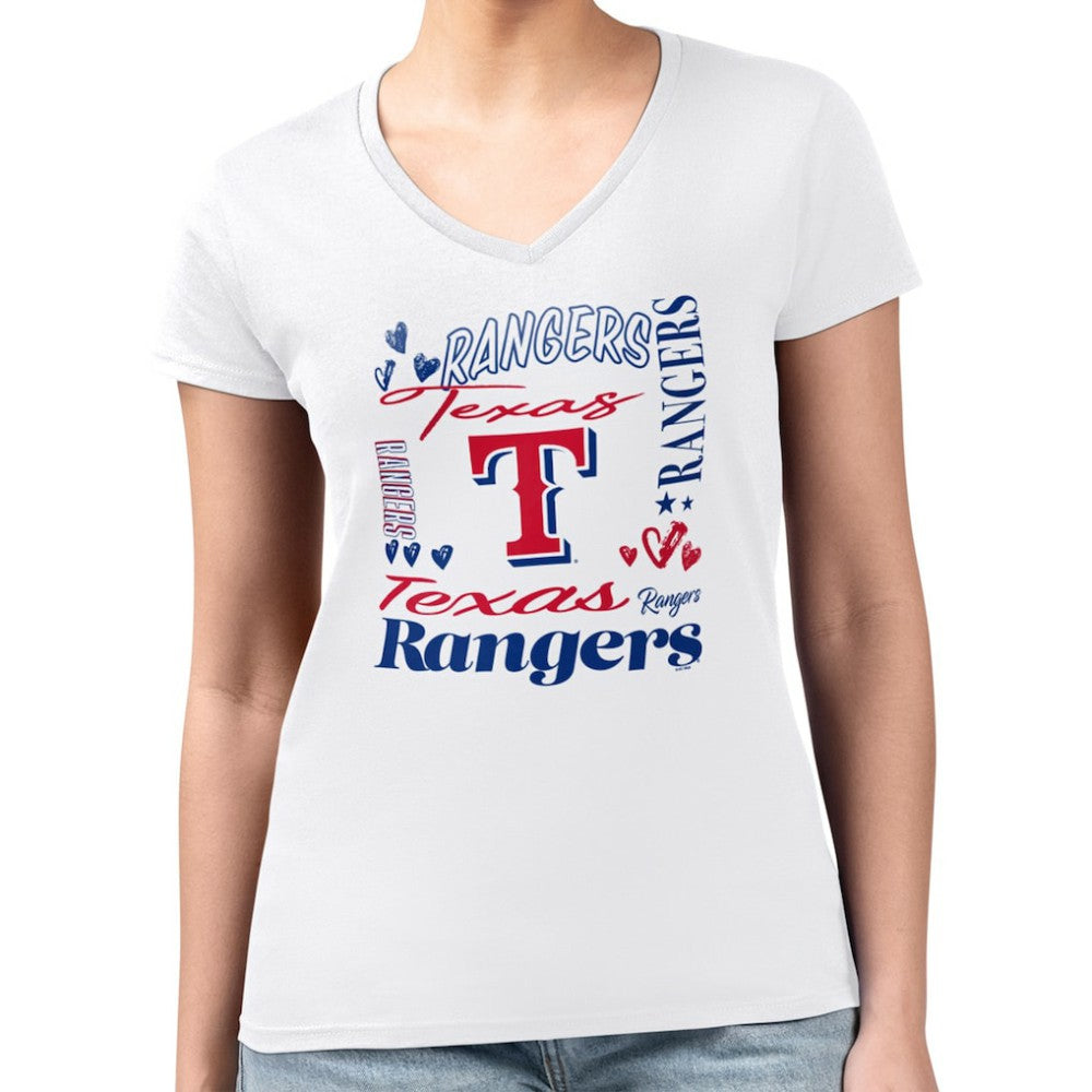 Texas Rangers G-III 4Her by Carl Banks Women's Super-Slim Fit Lightweight Collage Team Graphic V-Neck T-Shirt - MLB