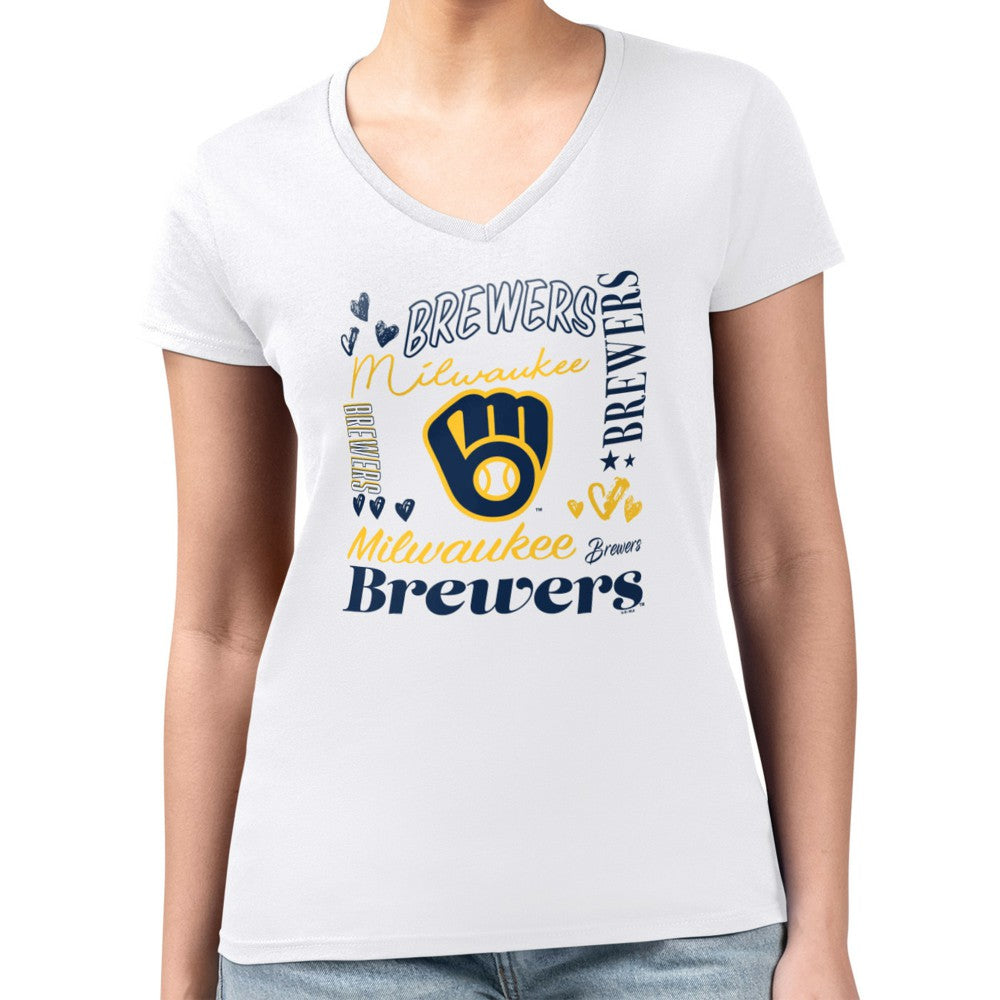 Milwaukee Brewers G-III 4Her by Carl Banks Women's Super-Slim Fit Lightweight Collage Team Graphic V-Neck T-Shirt - MLB