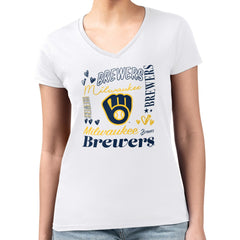 Milwaukee Brewers G-III 4Her by Carl Banks Women's Super-Slim Fit Lightweight Collage Team Graphic V-Neck T-Shirt - MLB