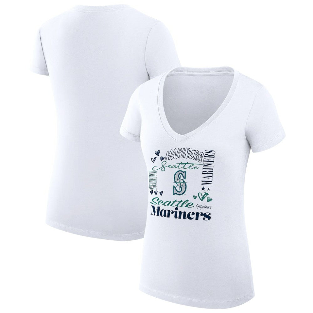 Seattle Mariners G-III 4Her by Carl Banks Women's Super-Slim Fit Lightweight Collage Team Graphic V-Neck T-Shirt - MLB