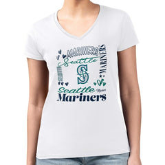 Seattle Mariners G-III 4Her by Carl Banks Women's Super-Slim Fit Lightweight Collage Team Graphic V-Neck T-Shirt - MLB