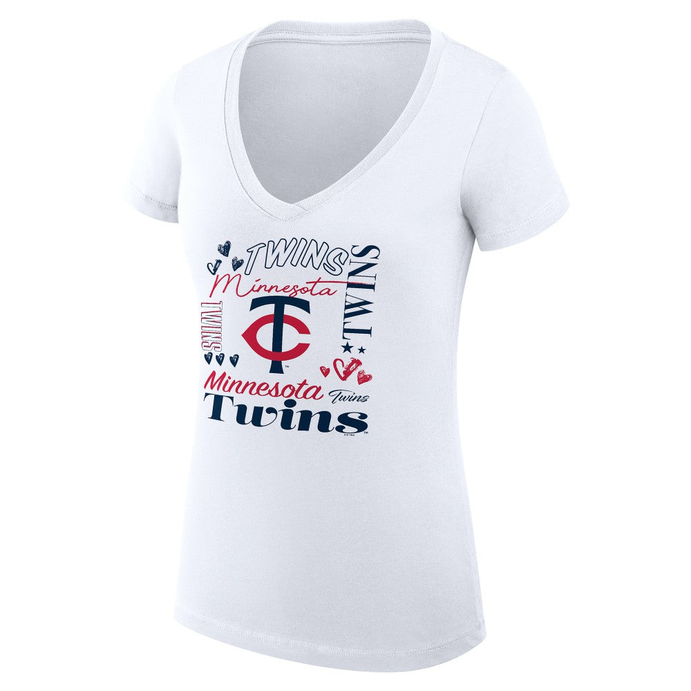 Minnesota Twins G-III 4Her by Carl Banks Women's Super-Slim Fit Lightweight Collage Team Graphic V-Neck T-Shirt - MLB