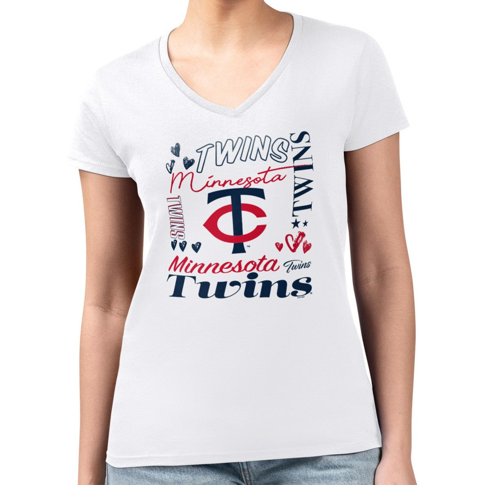 Minnesota Twins G-III 4Her by Carl Banks Women's Super-Slim Fit Lightweight Collage Team Graphic V-Neck T-Shirt - MLB