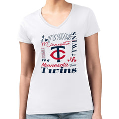 Minnesota Twins G-III 4Her by Carl Banks Women's Super-Slim Fit Lightweight Collage Team Graphic V-Neck T-Shirt - MLB