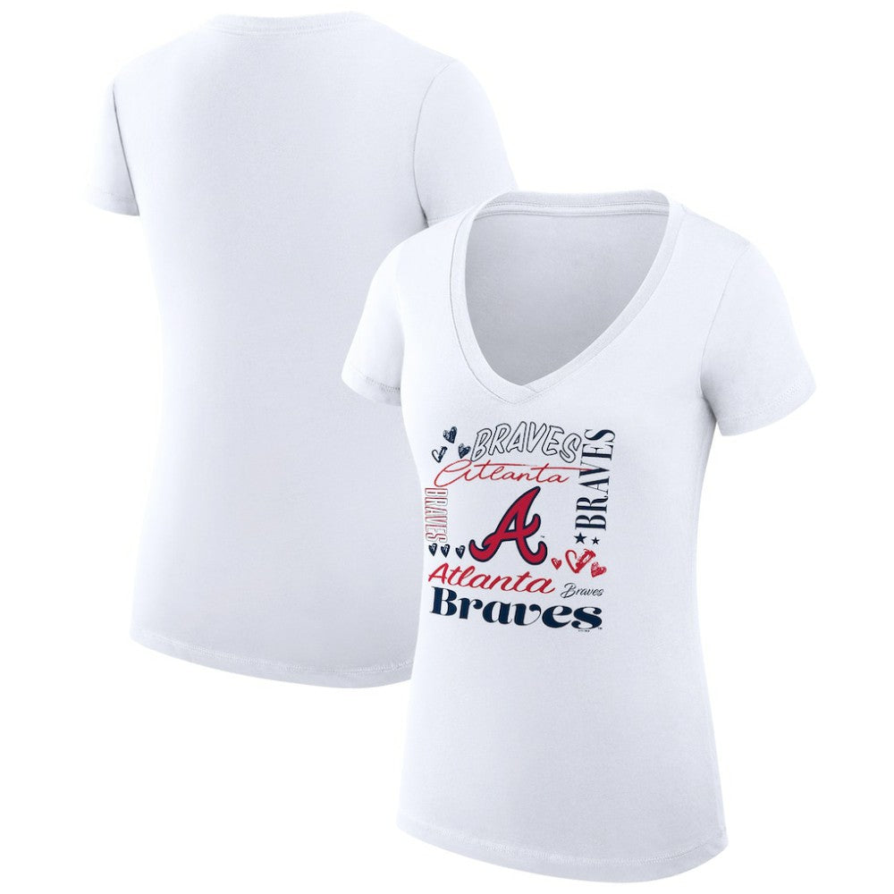 Atlanta Braves G-III 4Her by Carl Banks Women's Super-Slim Fit Lightweight Collage Team Graphic V-Neck T-Shirt - MLB