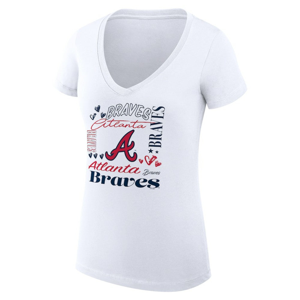 Atlanta Braves G-III 4Her by Carl Banks Women's Super-Slim Fit Lightweight Collage Team Graphic V-Neck T-Shirt - MLB