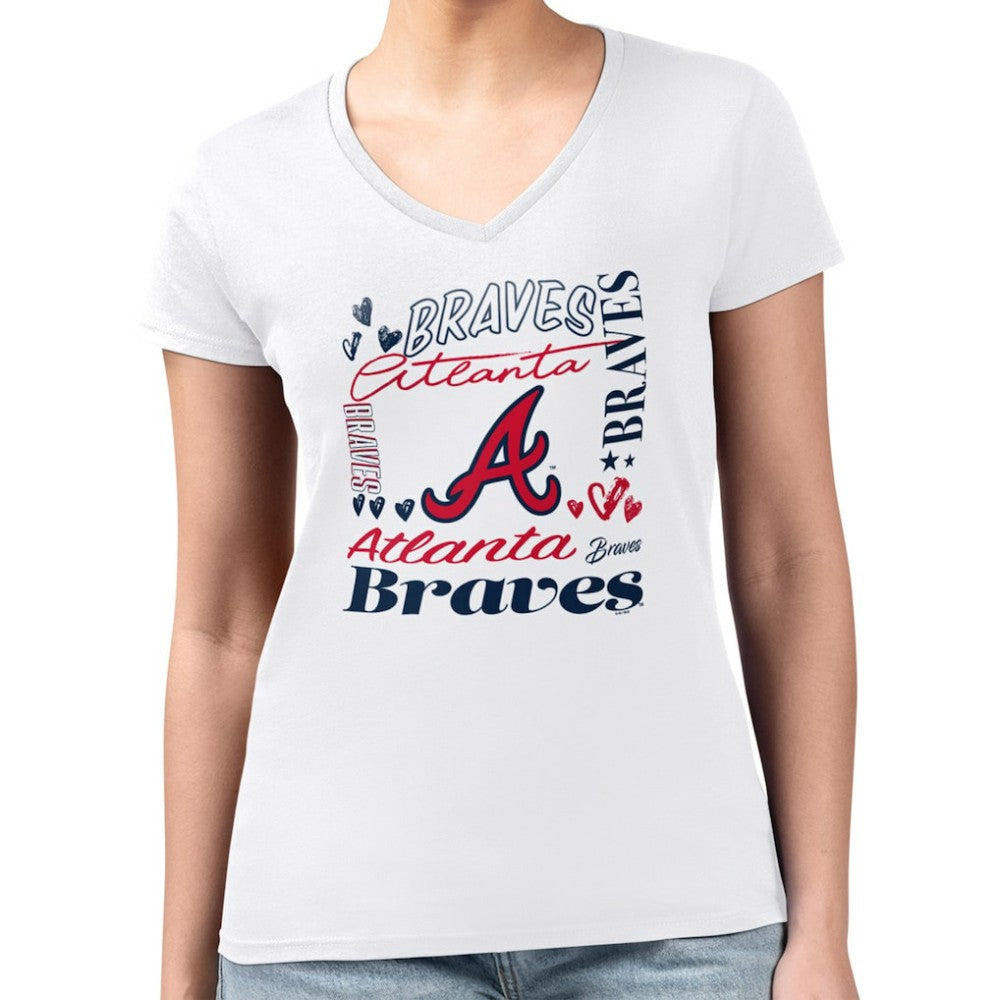 Atlanta Braves G-III 4Her by Carl Banks Women's Super-Slim Fit Lightweight Collage Team Graphic V-Neck T-Shirt - MLB